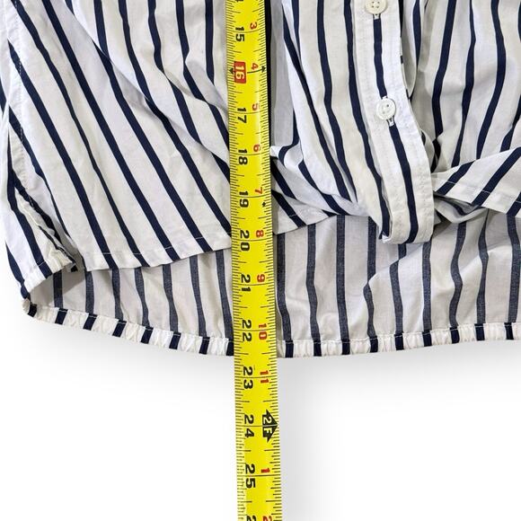 Talbots Twist Hem Shirt Womens Small Nautical Stripe Button Down Dolman Boxy - Picture 9 of 9